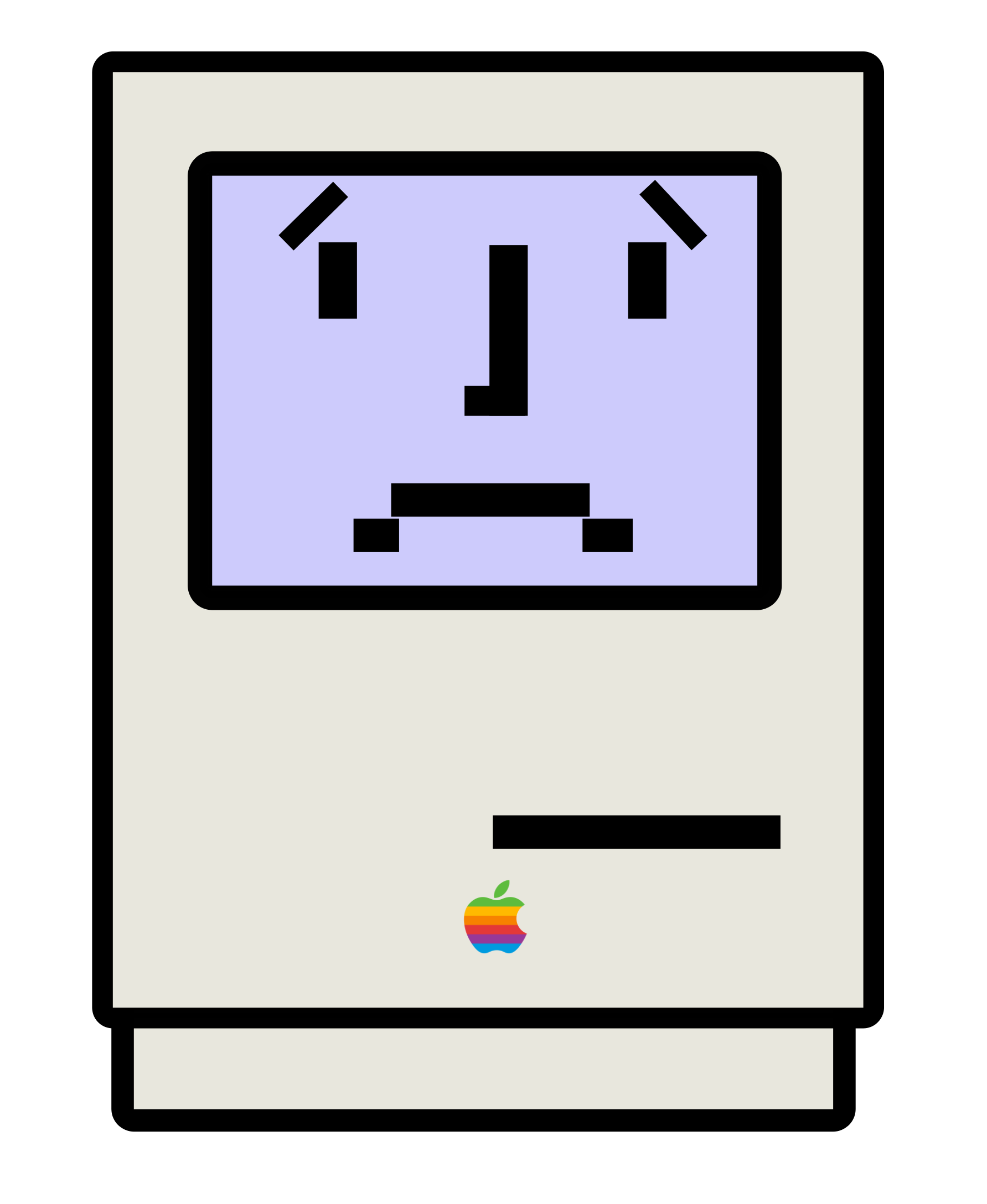 A graphic of a sad-faced Macintosh Classic